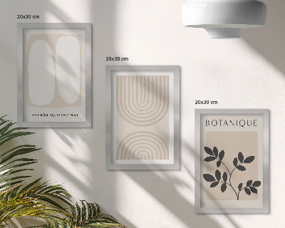 Conjunto de 3 quadros decorativos Pôsteres delicados em estilo boho com motivos abstratos de plantas.