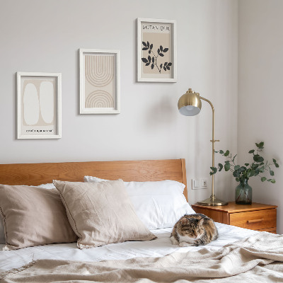 Conjunto de 3 quadros decorativos Pôsteres delicados em estilo boho com motivos abstratos de plantas.