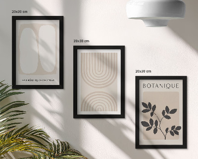 Conjunto de 3 quadros decorativos Pôsteres delicados em estilo boho com motivos abstratos de plantas.