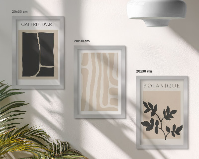 Conjunto de molduras com imagens Formas abstratas e motivos vegetais em tons neutros.