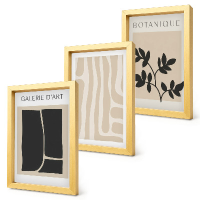 Conjunto de molduras com imagens Formas abstratas e motivos vegetais em tons neutros.