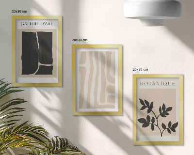 Conjunto de molduras com imagens Formas abstratas e motivos vegetais em tons neutros.
