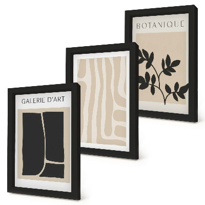 Conjunto de molduras com imagens Formas abstratas e motivos vegetais em tons neutros.