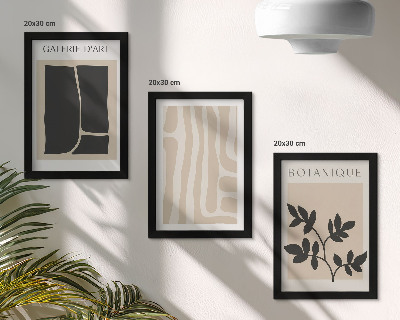 Conjunto de molduras com imagens Formas abstratas e motivos vegetais em tons neutros.