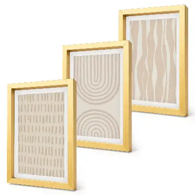 Tríptico com moldura com padrões abstratos em tons de bege e branco