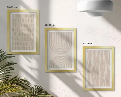 Tríptico com moldura com padrões abstratos em tons de bege e branco