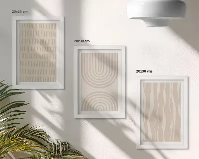 Tríptico com moldura com padrões abstratos em tons de bege e branco
