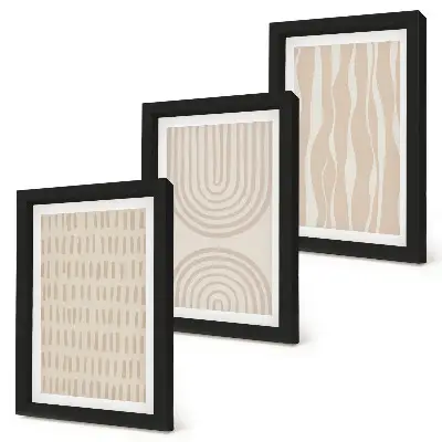 Tríptico com moldura com padrões abstratos em tons de bege e branco