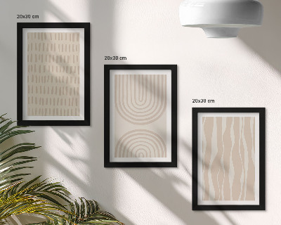 Tríptico com moldura Padrões abstratos em tons de bege e branco.