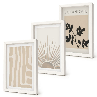 Conjunto de 3 quadros decorativos Padrões abstratos com detalhes florais em tons neutros.