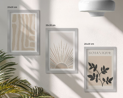 Conjunto de 3 quadros decorativos Padrões abstratos com detalhes florais em tons neutros.
