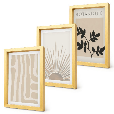 Conjunto de 3 quadros decorativos Padrões abstratos com detalhes florais em tons neutros.