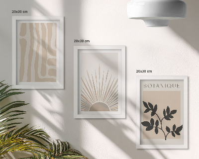 Conjunto de 3 quadros decorativos Padrões abstratos com detalhes florais em tons neutros.