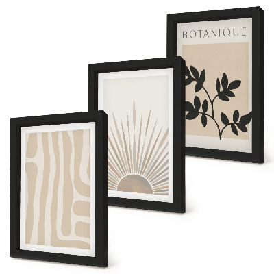 Conjunto de 3 quadros decorativos Padrões abstratos com detalhes florais em tons neutros.