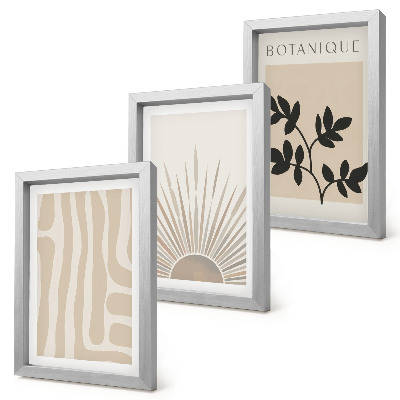 Conjunto de 3 quadros decorativos Padrões abstratos com detalhes florais em tons neutros.