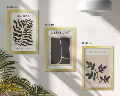Conjunto de 3 quadros decorativos Pôsteres minimalistas com padrões de plantas e elementos abstratos.