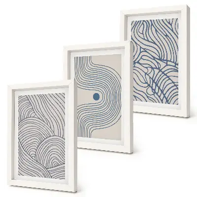 Conjunto de quadros decorativos com estampas de linhas abstratas em onda