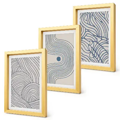 Conjunto de quadros decorativos com estampas de linhas abstratas em onda