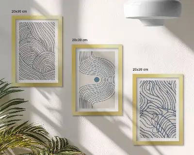 Conjunto de quadros decorativos com estampas de linhas abstratas em onda