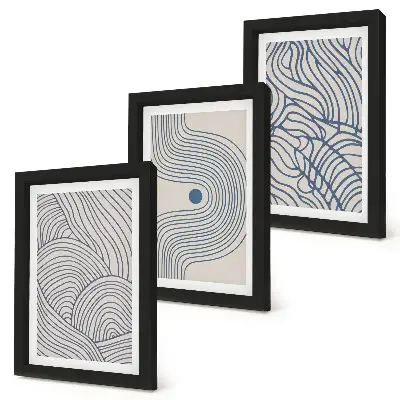 Conjunto de quadros decorativos com estampas de linhas abstratas em onda