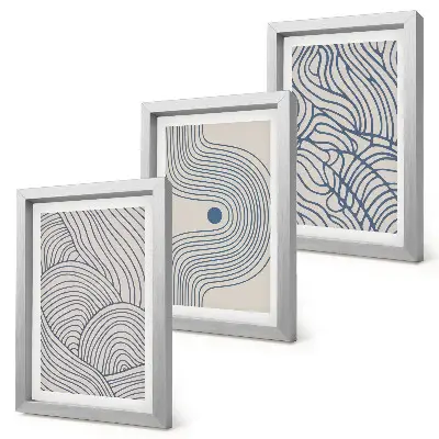 Conjunto de quadros decorativos com estampas de linhas abstratas em onda