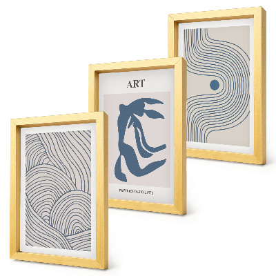Tríptico com moldura Padrões abstratos de linhas e formas em tons de azul.