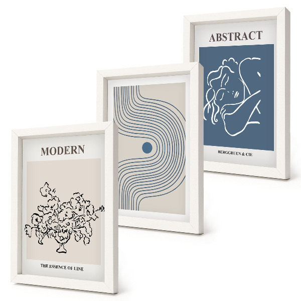 Conjunto de 3 quadros decorativos Pôsteres com linhas florais e formas abstratas