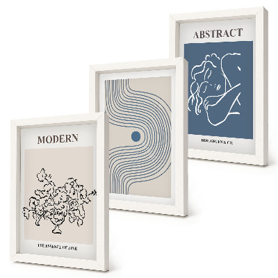 Conjunto de 3 quadros decorativos Pôsteres com linhas florais e formas abstratas