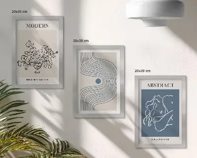 Conjunto de 3 quadros decorativos com pôsteres de linhas florais e formas abstratas
