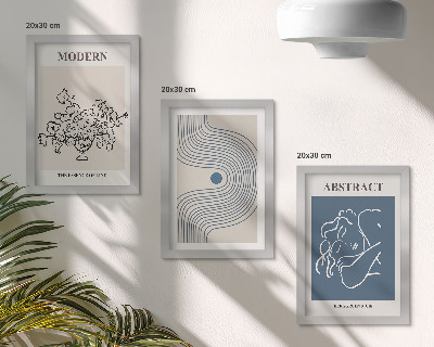 Conjunto de 3 quadros decorativos Pôsteres com linhas florais e formas abstratas