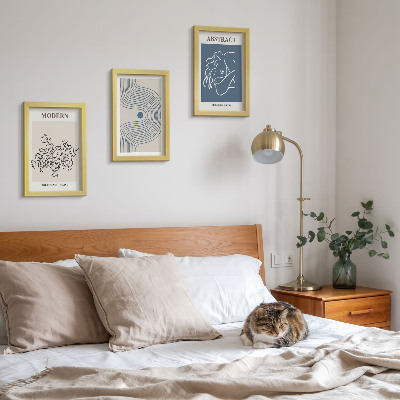Conjunto de 3 quadros decorativos Pôsteres com linhas florais e formas abstratas