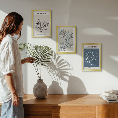 Conjunto de 3 quadros decorativos Pôsteres com linhas florais e formas abstratas