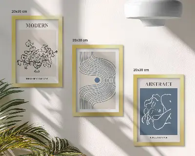 Conjunto de 3 quadros decorativos com pôsteres de linhas florais e formas abstratas