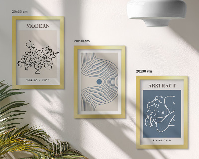Conjunto de 3 quadros decorativos Pôsteres com linhas florais e formas abstratas