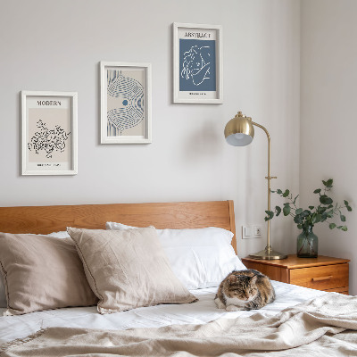 Conjunto de 3 quadros decorativos Pôsteres com linhas florais e formas abstratas