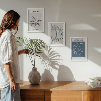 Conjunto de 3 quadros decorativos Pôsteres com linhas florais e formas abstratas