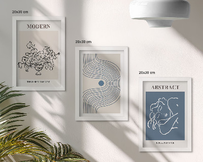 Conjunto de 3 quadros decorativos Pôsteres com linhas florais e formas abstratas