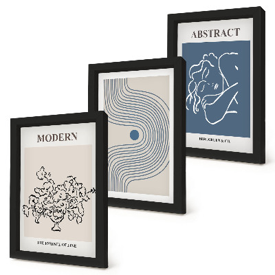 Conjunto de 3 quadros decorativos Pôsteres com linhas florais e formas abstratas