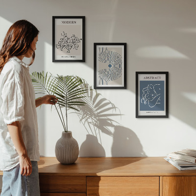 Conjunto de 3 quadros decorativos Pôsteres com linhas florais e formas abstratas