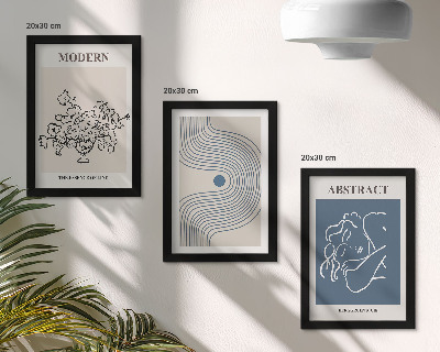 Conjunto de 3 quadros decorativos Pôsteres com linhas florais e formas abstratas