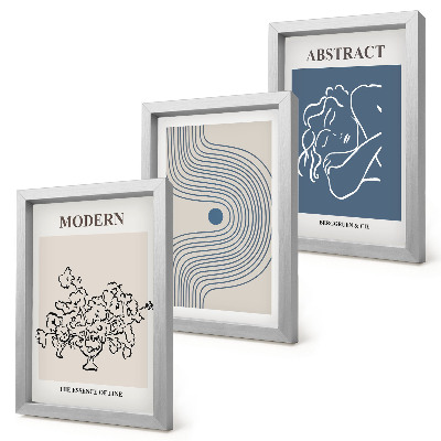 Conjunto de 3 quadros decorativos Pôsteres com linhas florais e formas abstratas