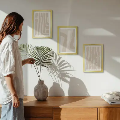 Conjunto de molduras com imagens com padrões abstratos e formas minimalistas em estilo boho