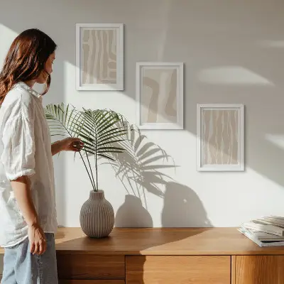 Conjunto de molduras com imagens com padrões abstratos e formas minimalistas em estilo boho