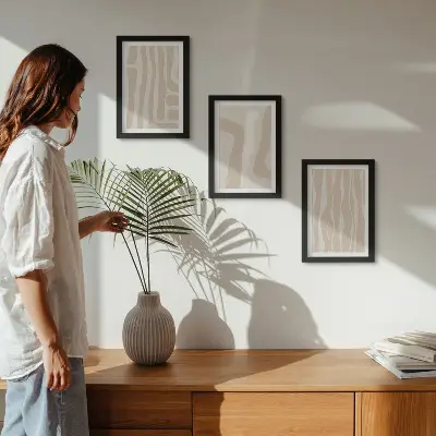 Conjunto de molduras com imagens com padrões abstratos e formas minimalistas em estilo boho