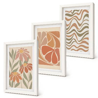 Tríptico com moldura Flores em tons pastel e padrões abstratos