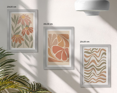 Tríptico com moldura Flores em tons pastel e padrões abstratos