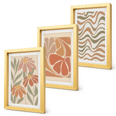 Tríptico com moldura Flores em tons pastel e padrões abstratos