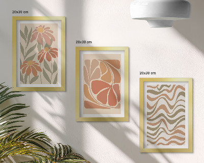 Tríptico com moldura Flores em tons pastel e padrões abstratos