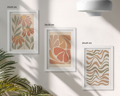 Tríptico com moldura Flores em tons pastel e padrões abstratos
