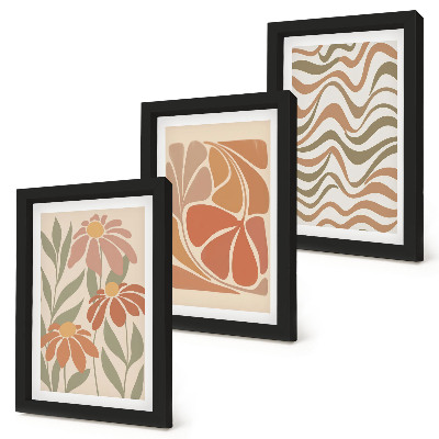 Tríptico com moldura Flores em tons pastel e padrões abstratos